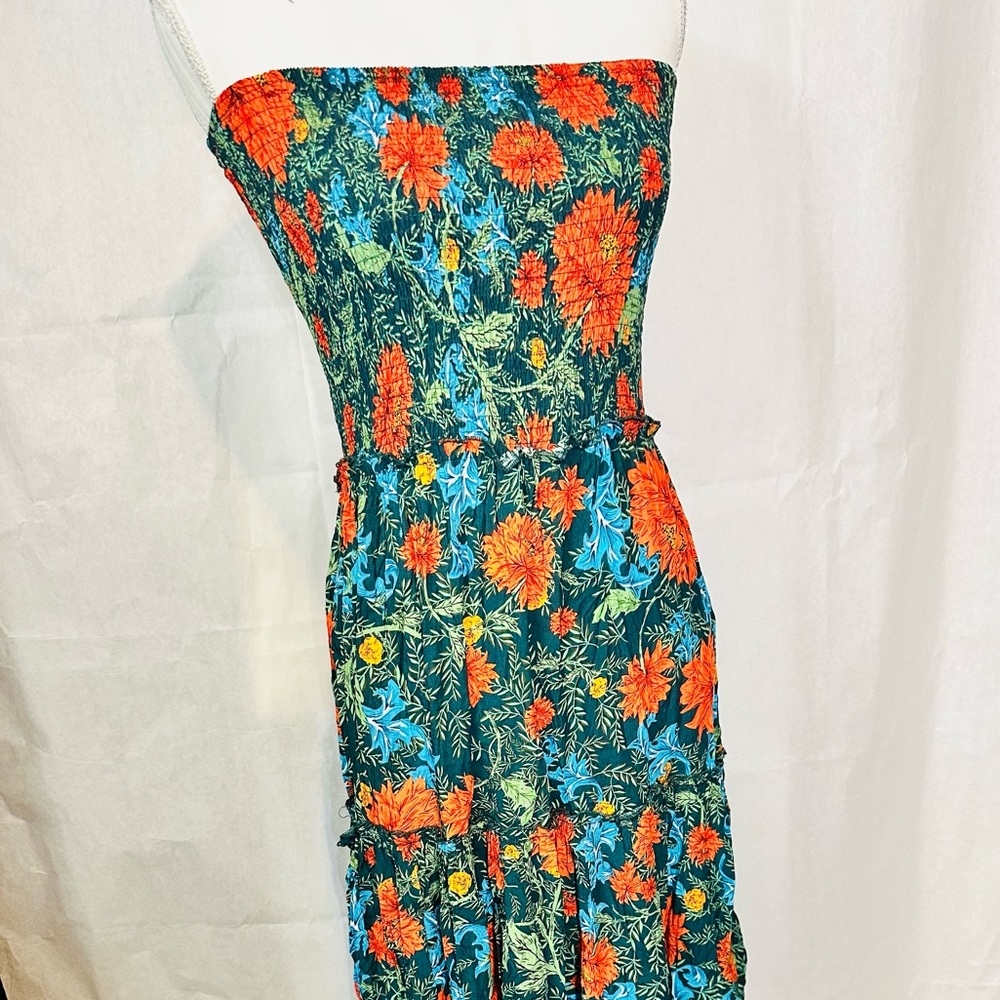 Floral Tiered Maxi Dress in Teal and Orange